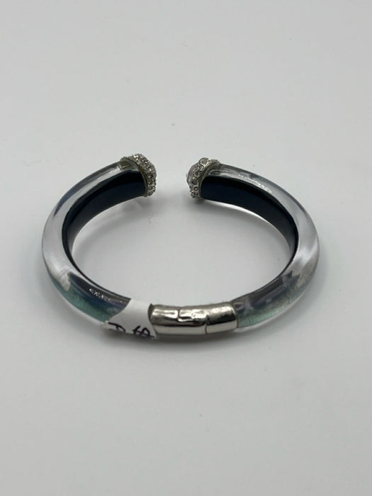 Alexis Bittar Blue & Silver Lucite Rhinestone Iridescent Hinge Closure Bracelet