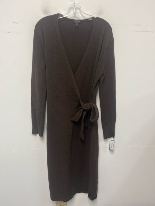 Rag & Bone Size S Brown Wool & Nylon Long Sleeve Wrap Tie Waist Midi Dress