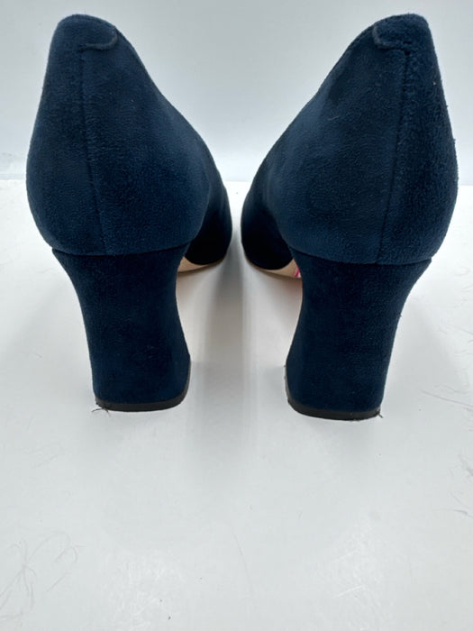 Ally Shoe Size 35.5 Dark Blue Suede Pointed Toe Block Heel Pumps