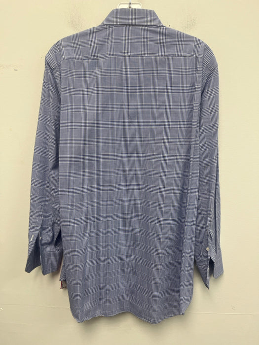 Castangia Size Est M Blue & White Cotton Plaid Button Up Men's Long Sleeve Shirt