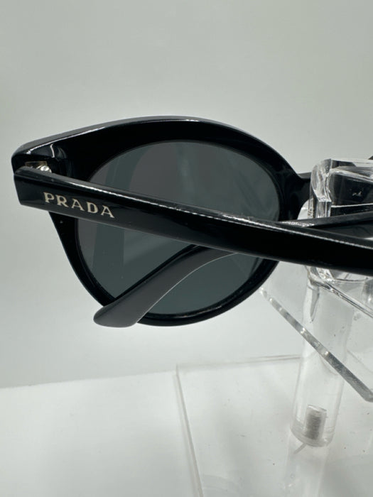 Prada Black Acetate Cat Eye Rounded Black Lens Sunglasses