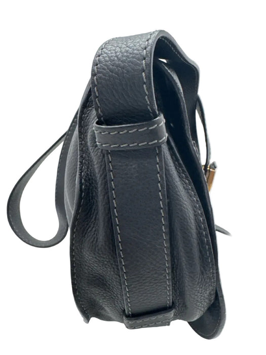 Chloe Black Grained Leather Flap Stitch Detail Gold Hardware Crossbody Strap Bag