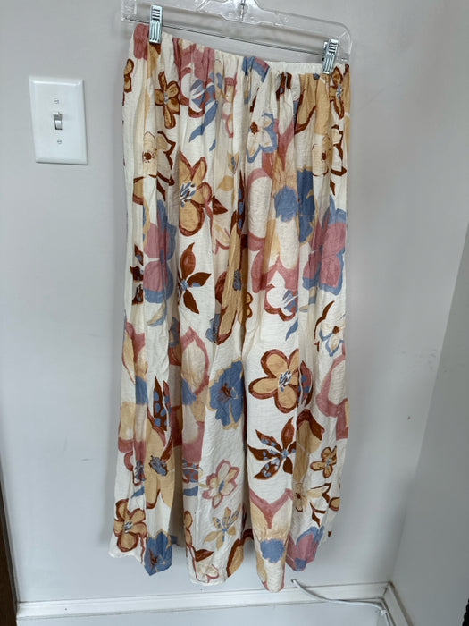Everleigh Size S Cream & Red Elastic Waist Botanical Maxi Skirt