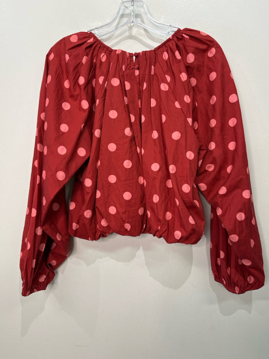 Maeve Size Medium Red & Pink Cotton Long puff sleeve Polka Dot Bubble Hem Top