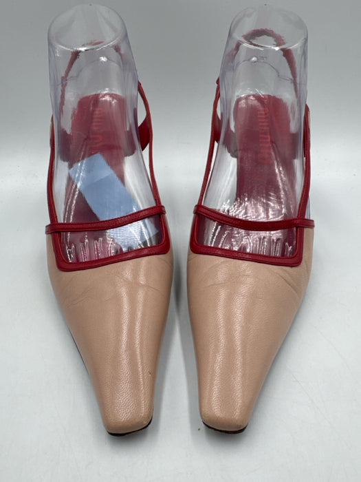 Miu Miu Shoe Size 40 Pink & Red Leather Pointed Toe Kitten Heel Slingback Pumps