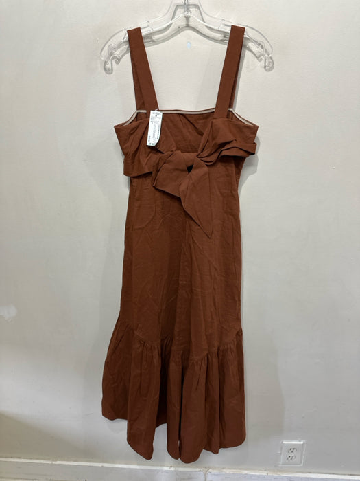 Theory Size S Brown Linen & Viscose Sleeveless Pop Over Ruffle Hem Midi Dress