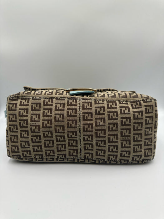 Fendi Brown & Blue Textile Magnetic Closure Monogram Vintage Bag