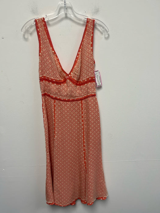 Sportmax Size 6 Orange & White Silk Sleeveless Polka Dot V Neck Midi Dress