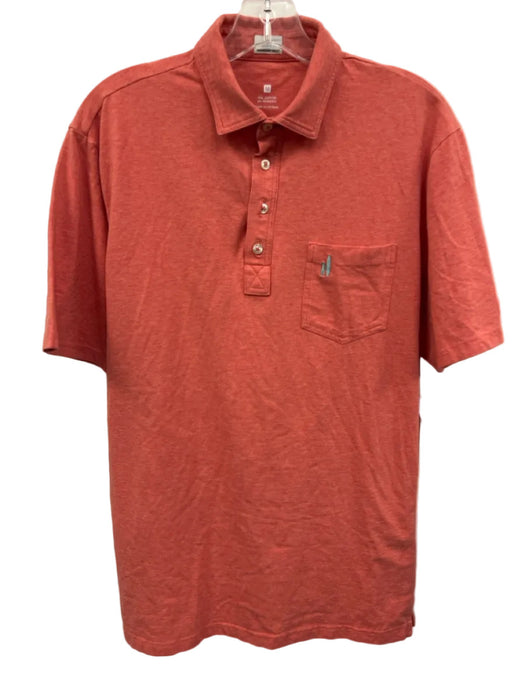 Johnnie O Size M Red Cotton Blend Solid Polo Men's Short Sleeve