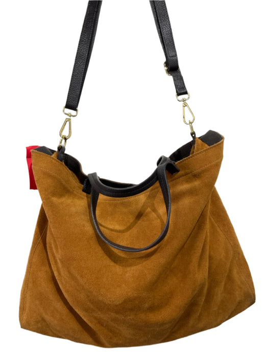 Mark & Graham Tan & brown Suede & Leather Gold hardware Snap Closure Tote Bag