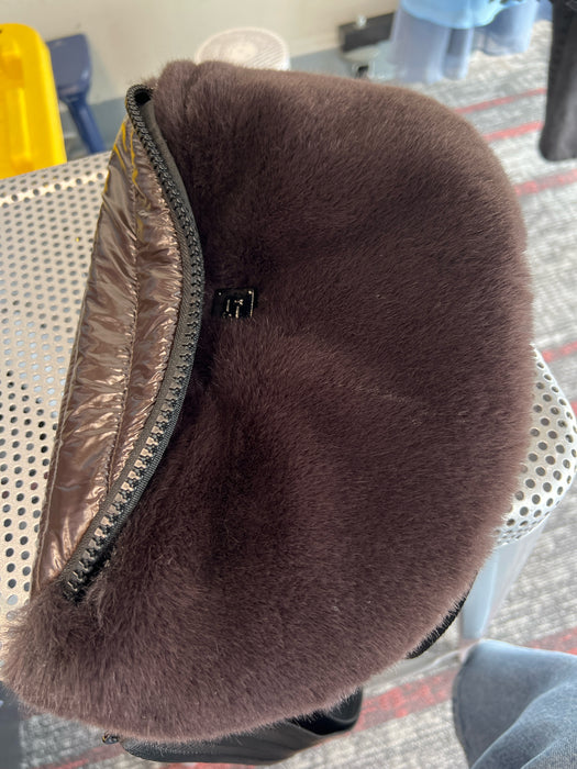 Think Royln Brown Polyester Zip Close Fur silver hardware Cross Body Bag
