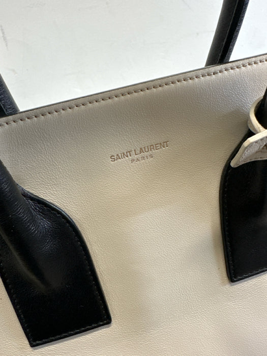 Saint Laurent White & Black Leather Top Handle Color Block Crossbody Strap Bag