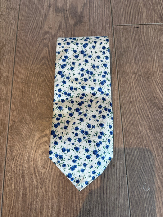 Miller Brothers White & Blue Silk Floral Men's Ties