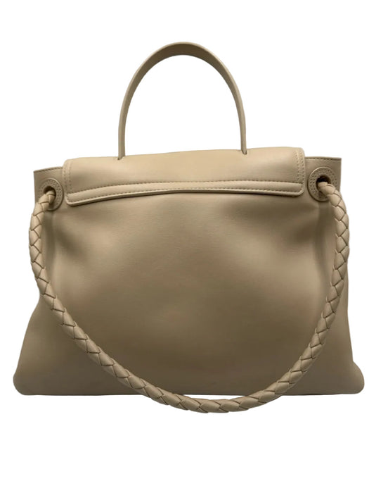 Bottega Veneta Beige Leather Gold Tone Hardware Flap Braided Detail Shoulder Bag