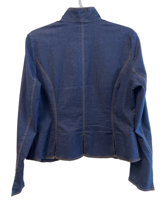 Etcetera Size 10 Navy Cotton Denim Open Front Long Sleeve Pleated Jacket