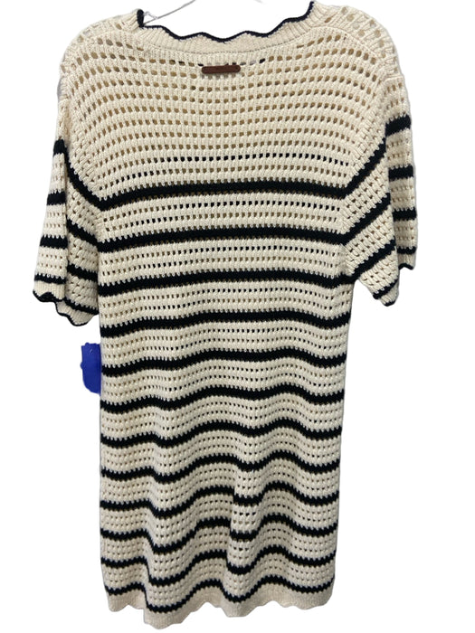 Trovata Birds of Paradis Size M Cream & Black Cotton Striped Scalloped Dress