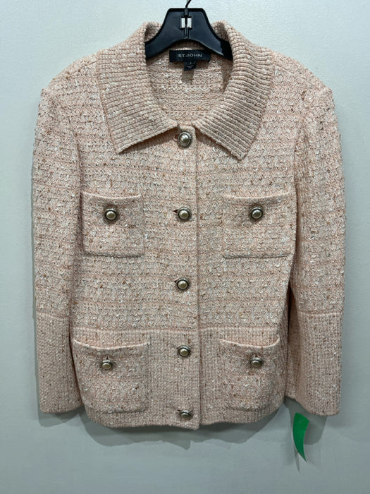 St John Size 8 Peach & White Wool Blend Metallic Thread Pearl Button Jacket