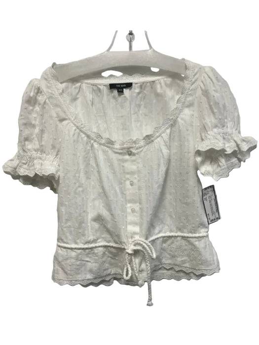 The Bar Size XS White Cotton Short Balloon Sleeve Pique Elastic Waist Pant Set