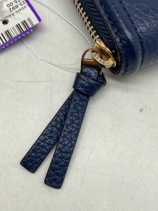 Tory Burch Navy Blue Leather Top Zipper Solid Accordian Wallets