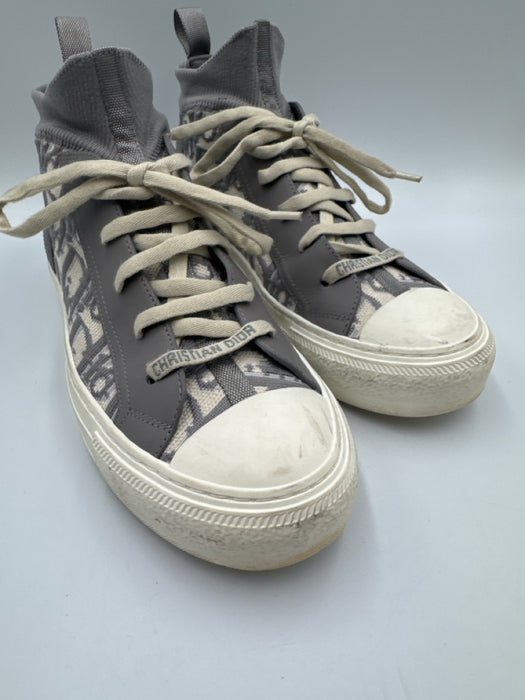 Dior Shoe Size 38 Grey & White Synthetic & Leather Lace Up Chelsea Knit Sneakers