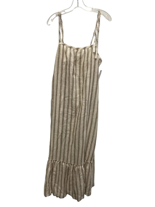 Tory Burch Size L Cream White & Brown Linen Striped Tie Shoulder Dress
