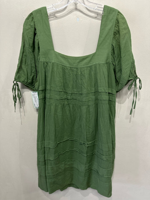 J Crew Size S Green Cotton Short Puff Sleeve Square Neck Dress