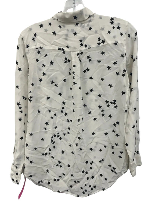 Equipment Size XXS White & Black Silk Button Up Long Sleeve Stars Top