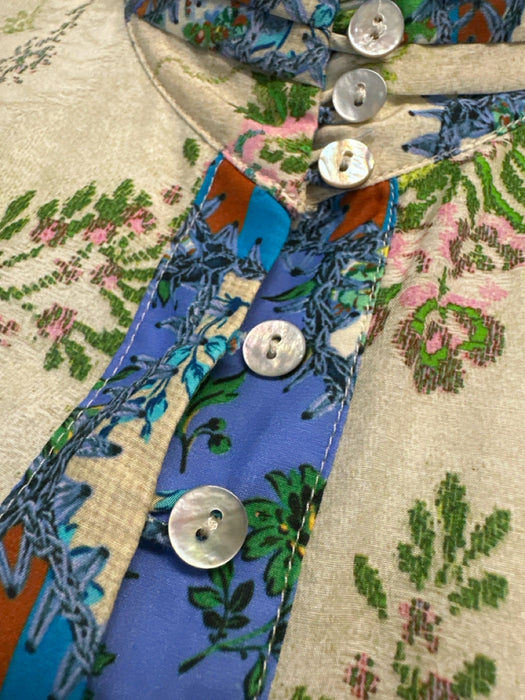 Alemais Size 6 Beige, Blue, Green Cotton Blend Floral Button Down Dress