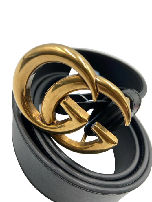 Gucci Black Leather Gold Tone Hardware GG Belts