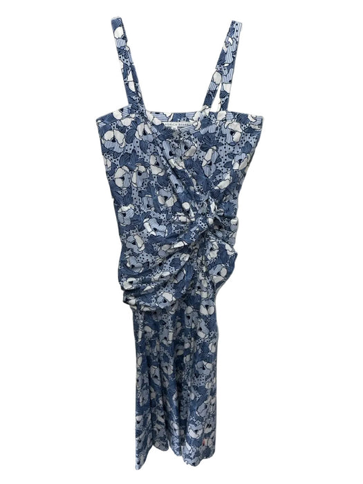 Veronica Beard Size 6 White, Blue & navy Cotton Shoulder Straps Floral Dress