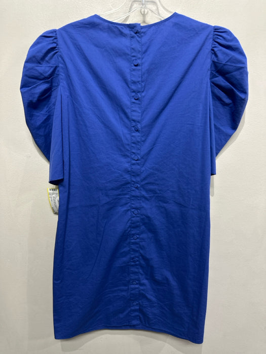 Cinq a Sept Size 2 Blue Cotton Blend Puff Sleeves Button Back Mini Solid Dress