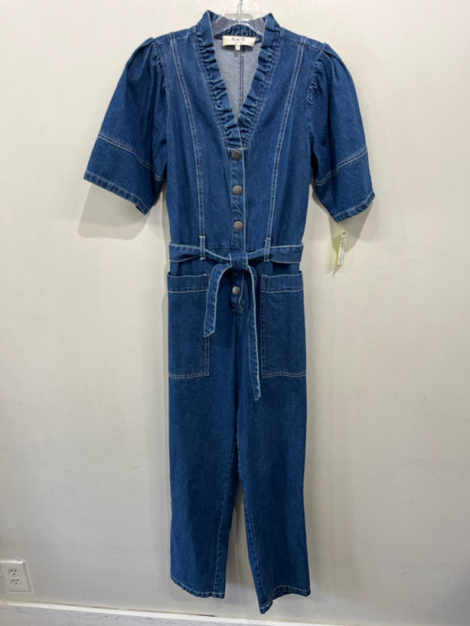 Sea New York Size 0 Medium & Dark Wash Cotton Short Sleeve Button Up Jumper