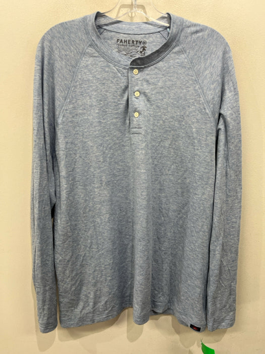 Faherty Size XL Light blue Cotton Blend Heathered Henley Men's Long Sleeve Shirt