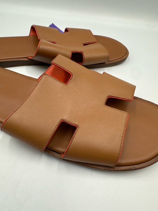 Hermes Shoe Size 42 Tan Leather Solid Sandal Men's Shoes