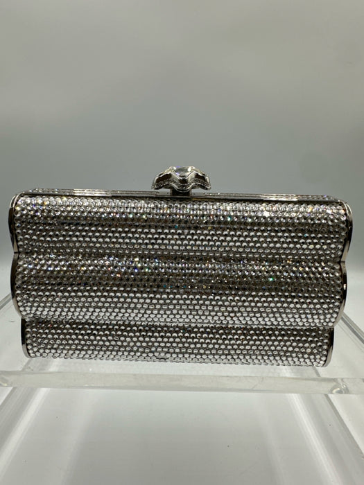 Judith Leiber Silver Rhinestone Push Clasp Bedazzled Clutch Shoulder Bag