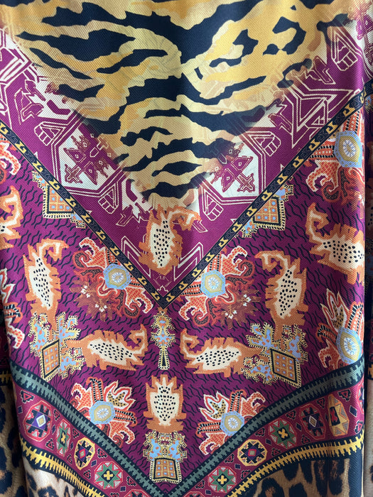 Etro Multi Silk All Over Print Side Button Animal Print Poncho
