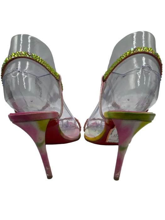 Christian Louboutin Shoe Size 38.5 Pink & Green Satin Rhinestone Sandals