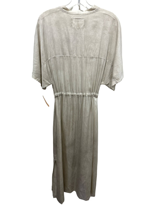 Totem Size M Beige Silk Blend Short Sleeve Tie Dye 1/2 Button Sash Dress