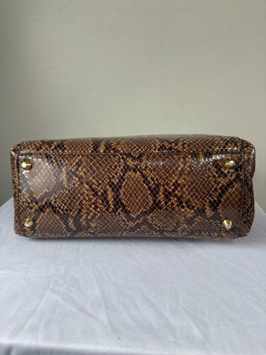 Staud Brown Print Leather Snake Embossed Crossbody Open Top Structured Bag