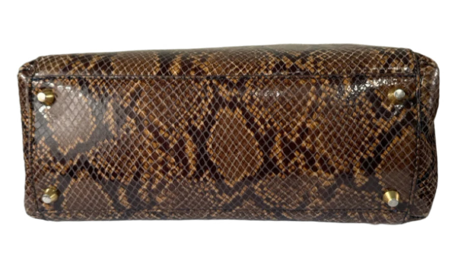 Staud Brown Print Leather Snake Embossed Crossbody Open Top Structured Bag