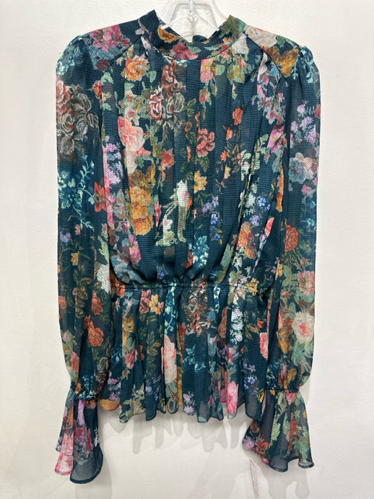 Hemant & Nandita Size S Emerald Green & Multi Polyester Floral Sheer Overlay Top