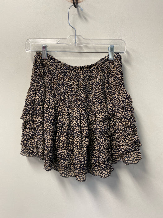 Ulla Johnson Size 4 Black & Beige Silk Mini Tiered Elastic Waist Raw Edge Skirt