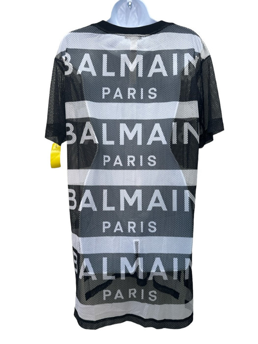 Balmain Size S Black & White Mesh Short Sleeve Coverup