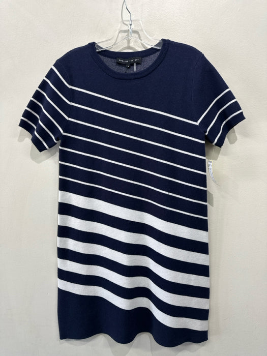 English Factory Size M Navy Blue & White Viscose & Nylon Short Sleeve Knit Dress
