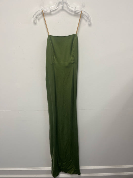 0711 Tbilisi Size M Olive Green & Gold Cupro & Viscose Chain Strap Back Zip Gown