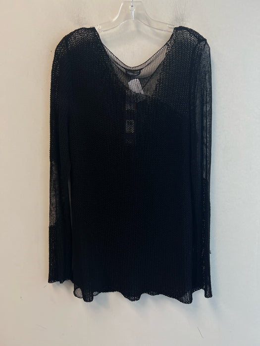 Eileen Fisher Size XL Black Linen Cable Knit Long Sleeves Scoop Neck Top