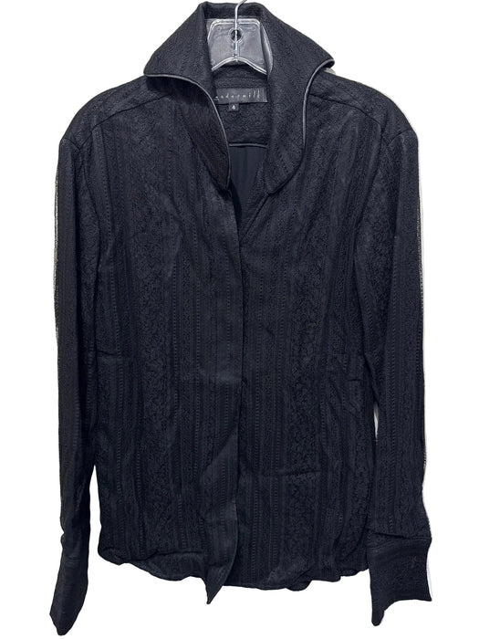 Linda Loudermilk Size 4 Black Long Sleeve Lace Overlay Button Up & Collar Top
