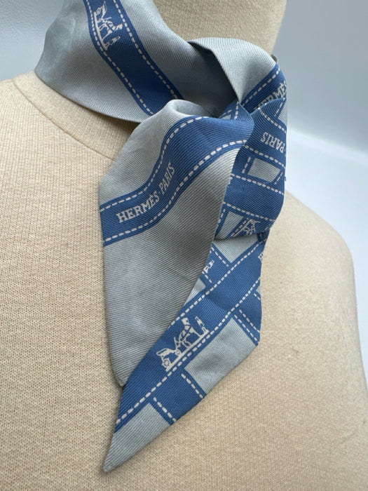 Hermes Blue Silk Neck Tie Thin scarf