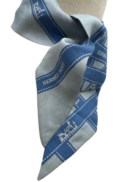 Hermes Blue Silk Neck Tie Thin scarf