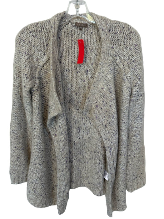Lilla P Size L Gray & Purple Alpaca Blend Speckled Knit Open Front Sweater